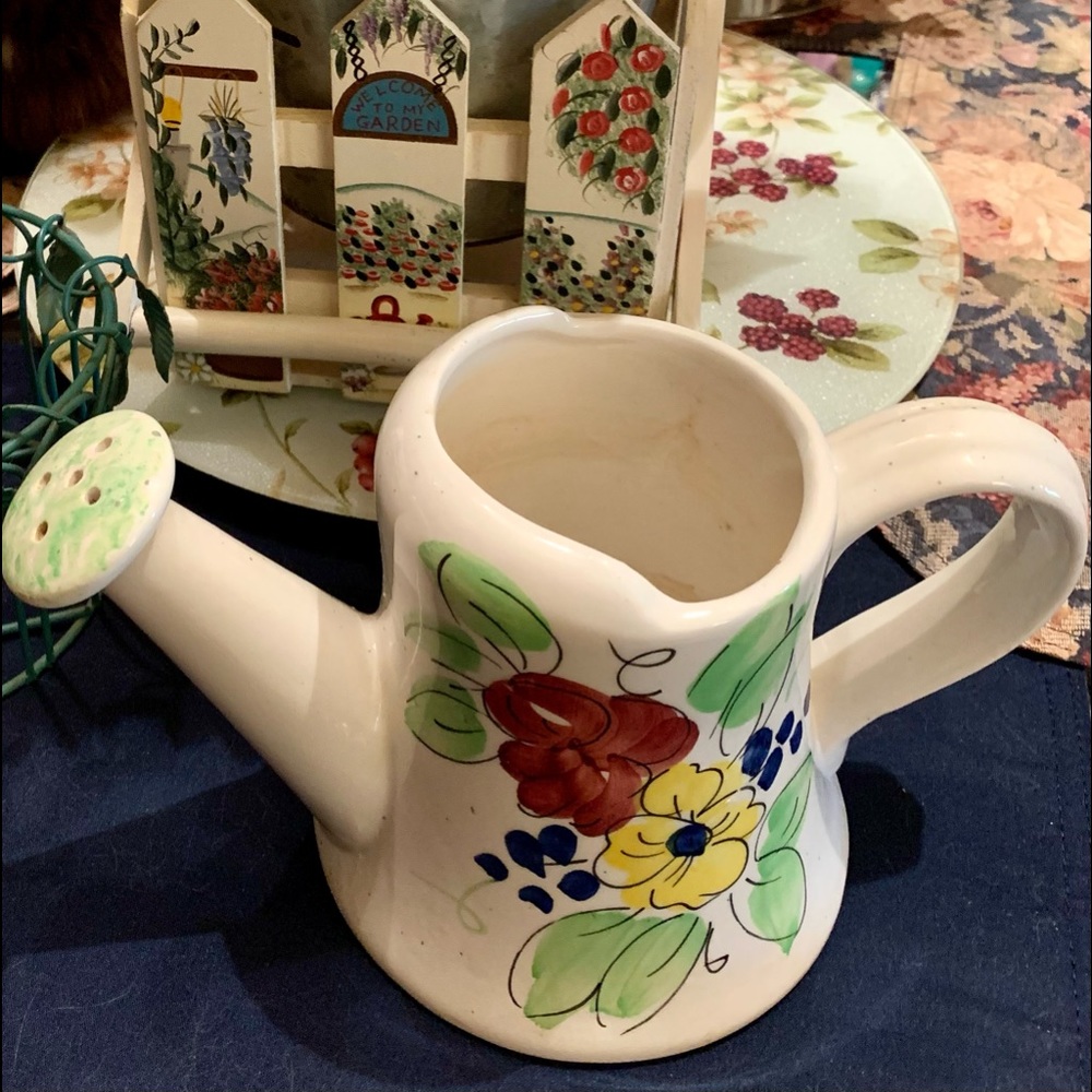 VTG Italian 1970s FTD Ceramic Floral Hand Painted Vase /Garden Pitcher